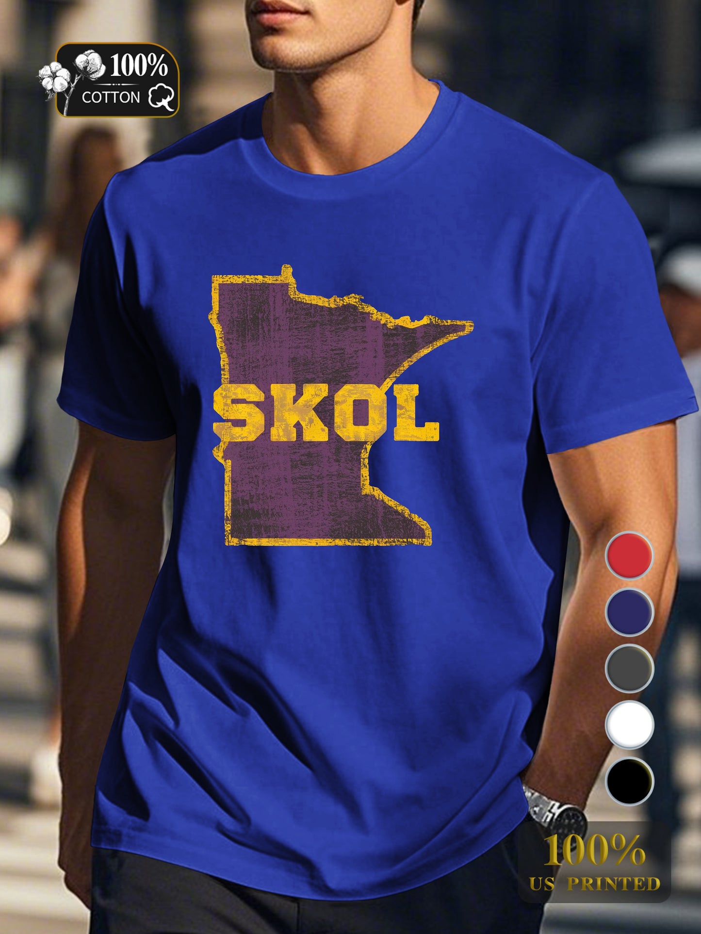 Minnesota outline with SKOL Men's pure cotton Tshirt Comfort Fit
