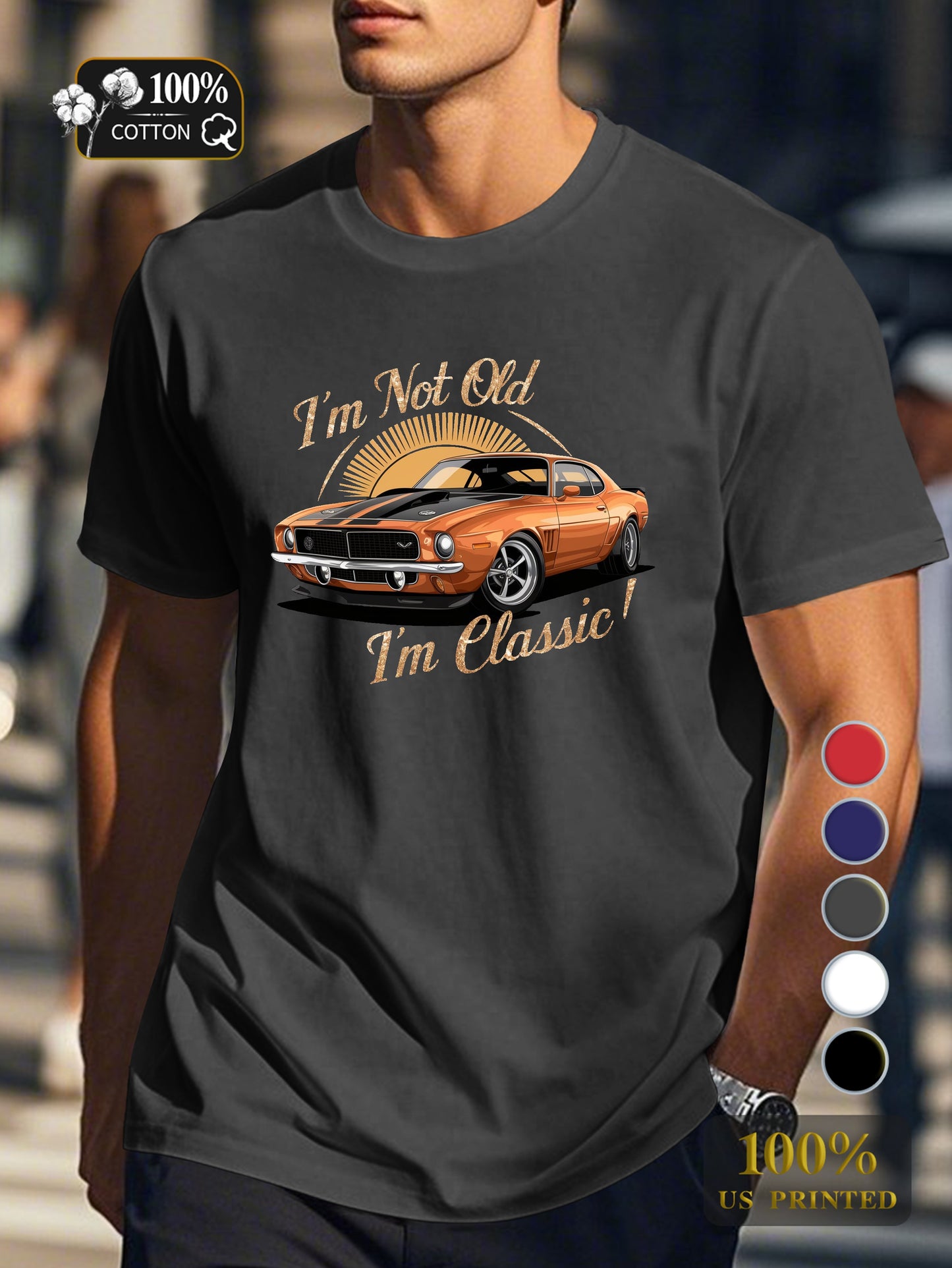 vintage orange muscle car Men's pure cotton Tshirt Comfort Fit