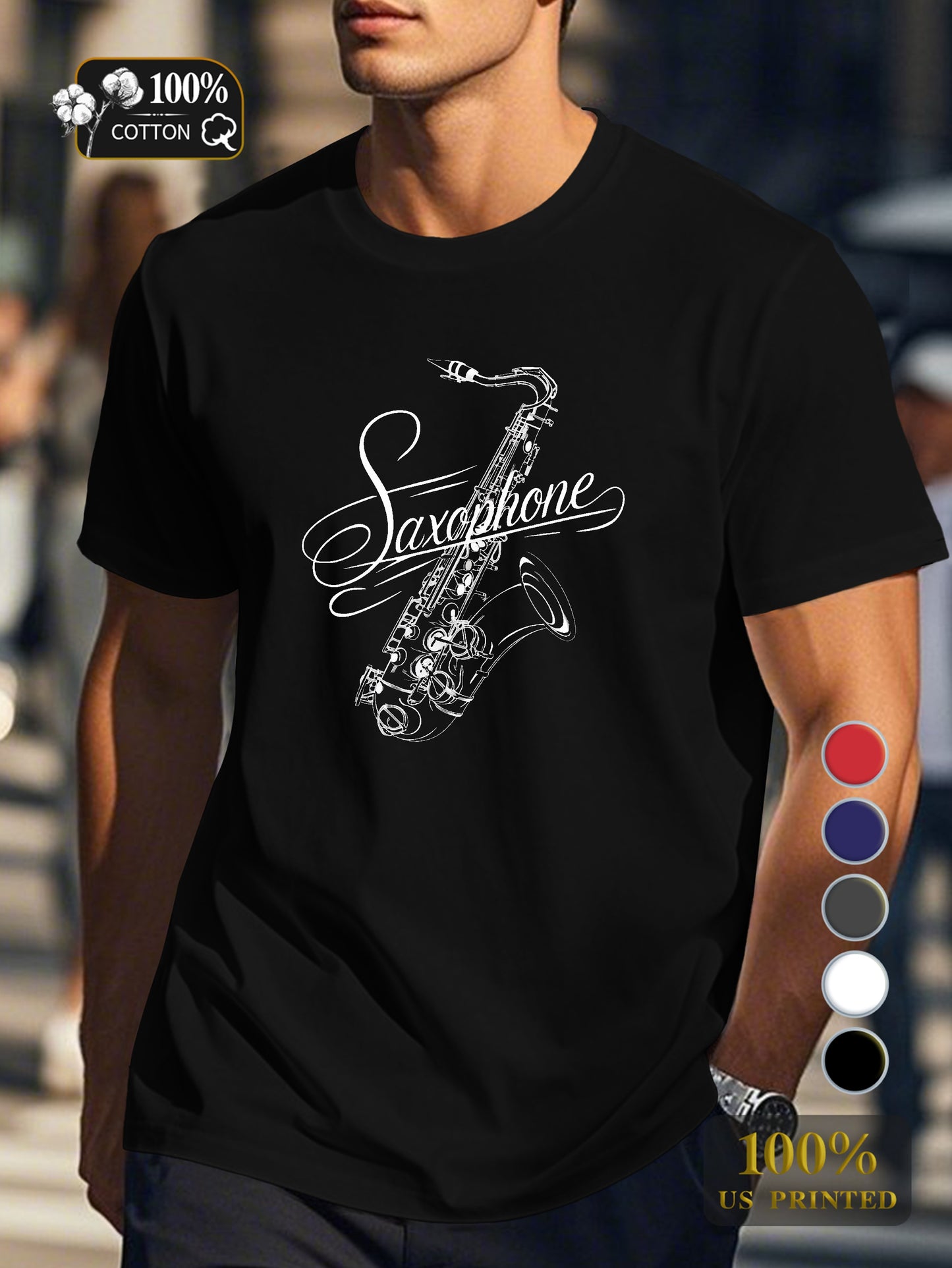 Sophisticated saxophone illustration Men's pure cotton Tshirt Comfort Fit