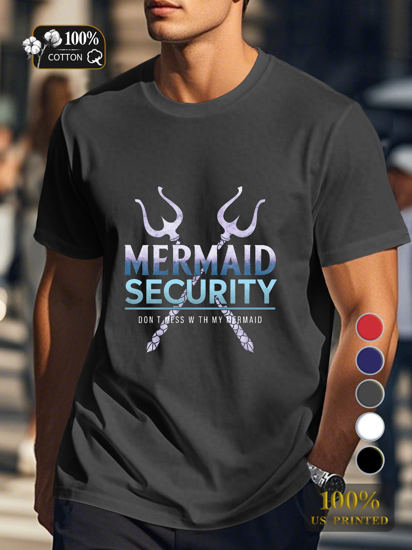 MERMAID SECURITY with tridents Men's pure cotton Tshirt Comfort Fit