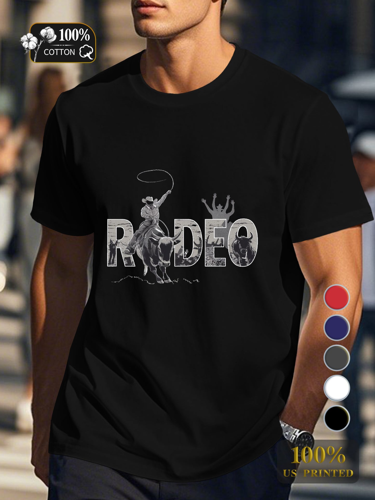 RODEO with detailed scenes Men's pure cotton Tshirt Comfort Fit