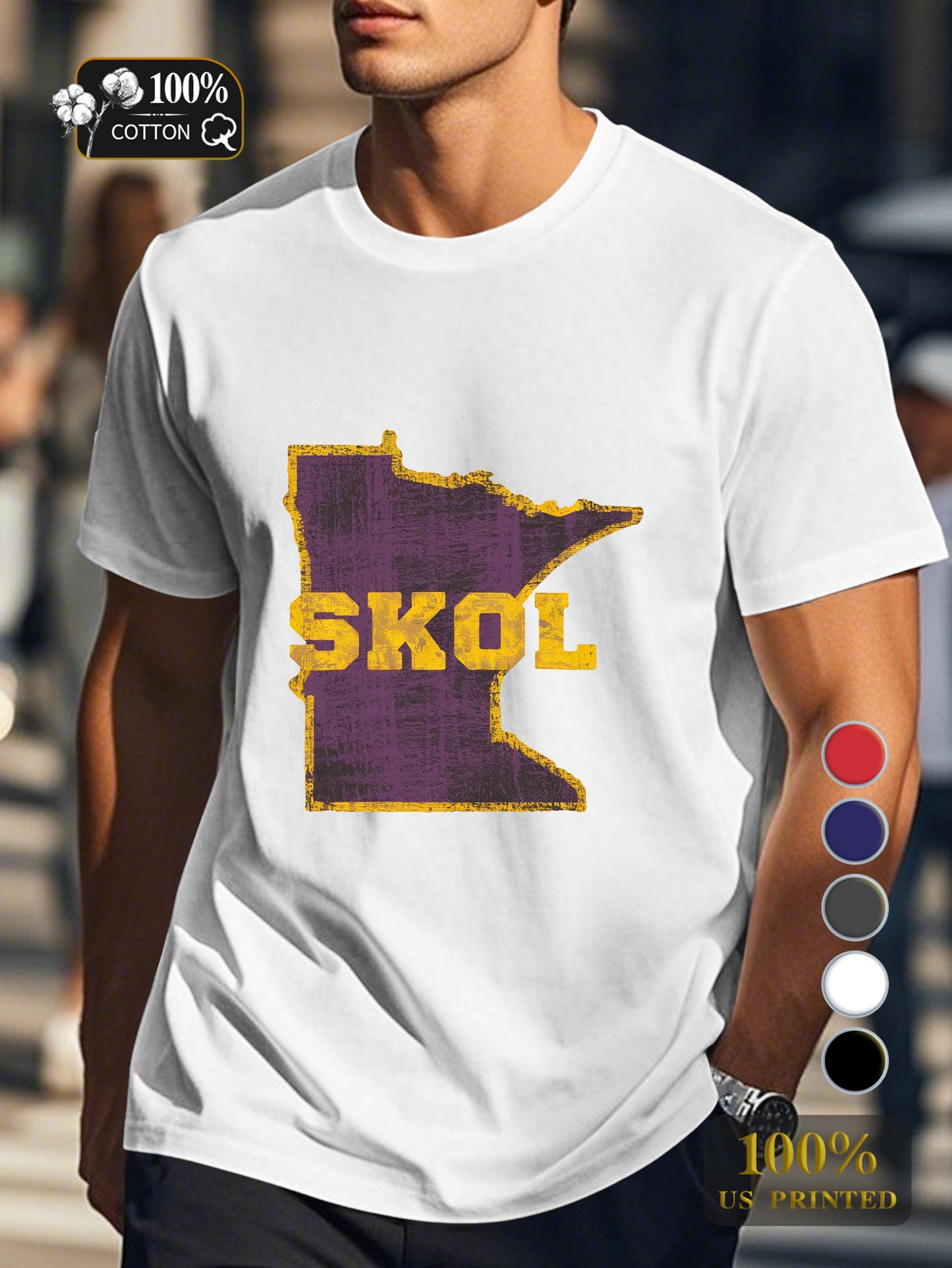 Minnesota outline with SKOL Men's pure cotton Tshirt Comfort Fit