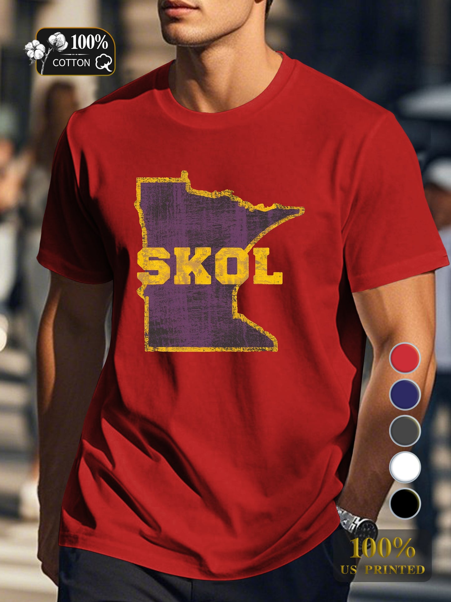 Minnesota outline with SKOL Men's pure cotton Tshirt Comfort Fit