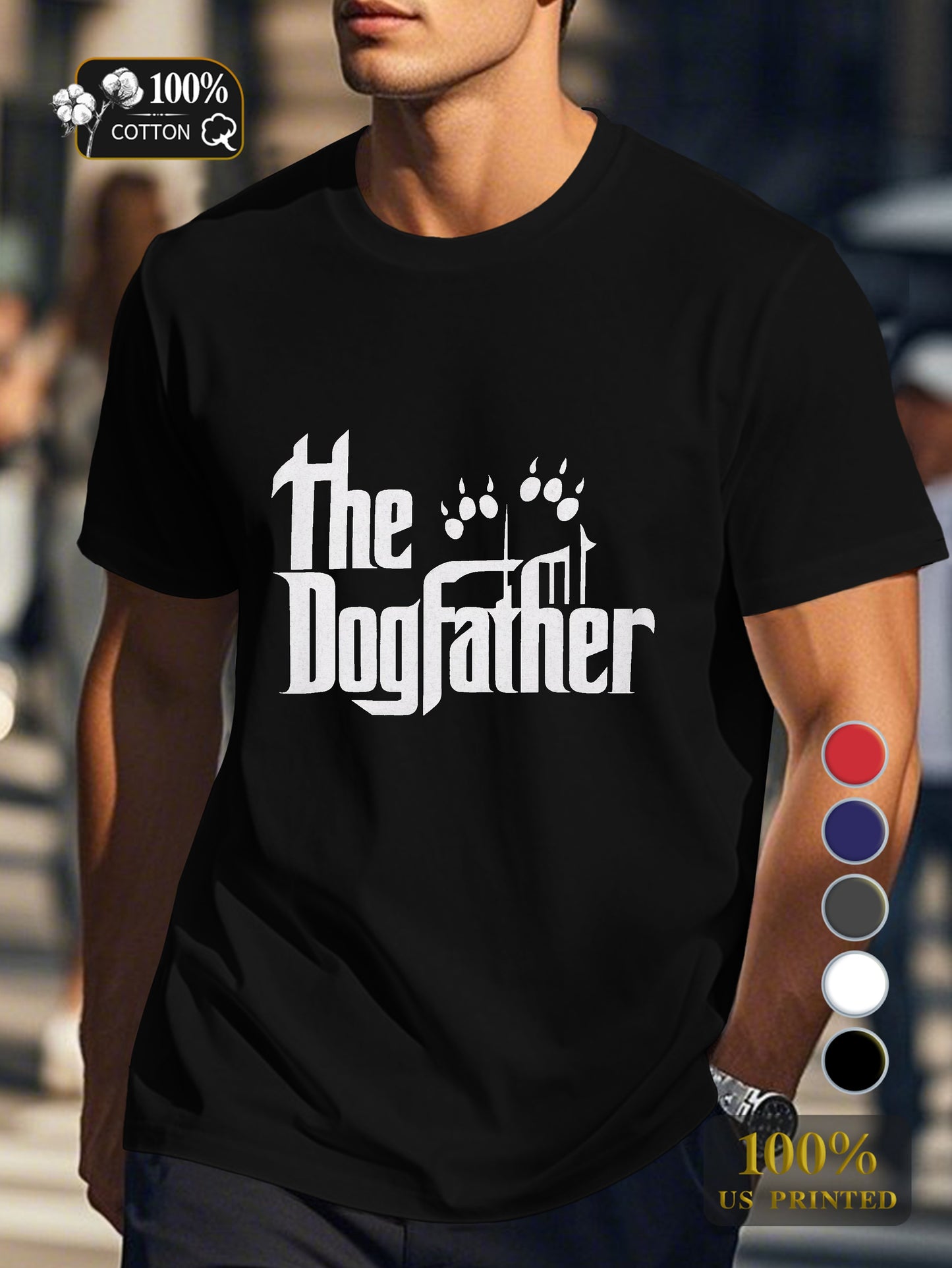 The Dogfather with paw prints Men's pure cotton Tshirt Comfort Fit