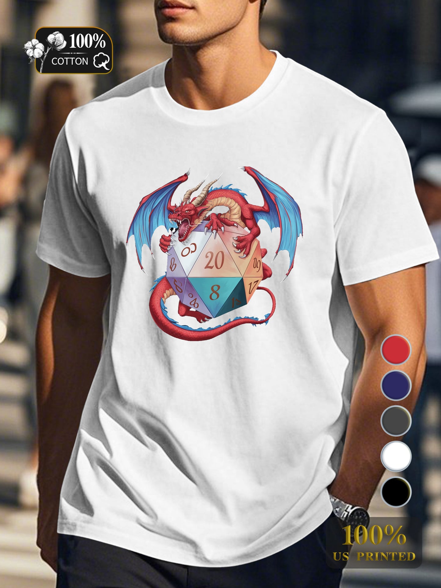Red dragon with d20 Men's pure cotton Tshirt Comfort Fit
