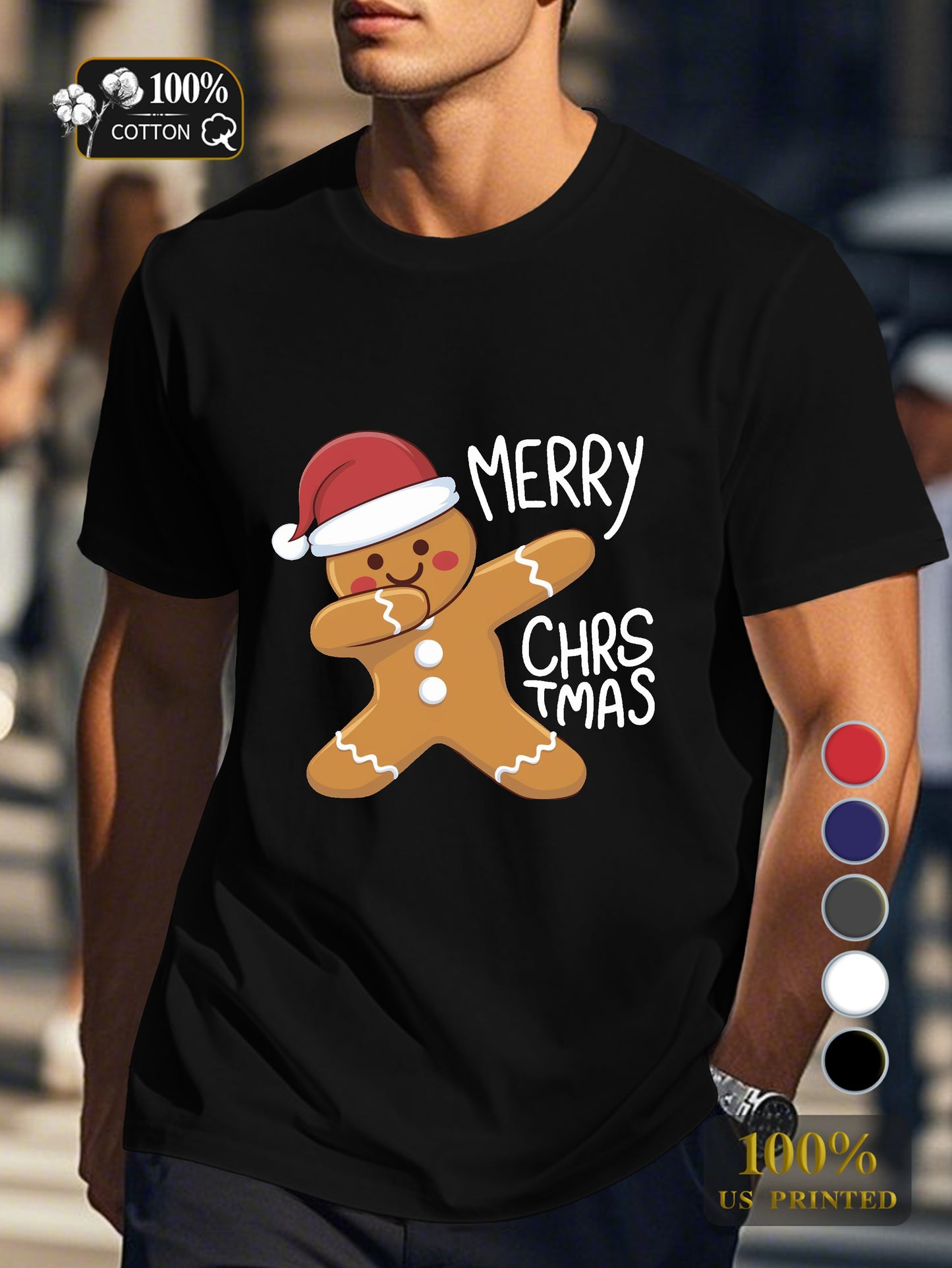 cheerful gingerbread man illustration Men's pure cotton Tshirt Comfort Fit