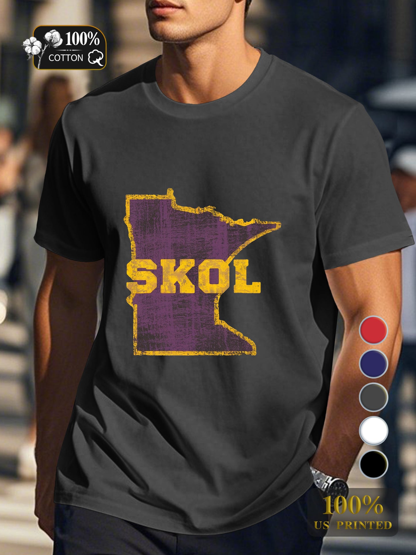Minnesota outline with SKOL Men's pure cotton Tshirt Comfort Fit