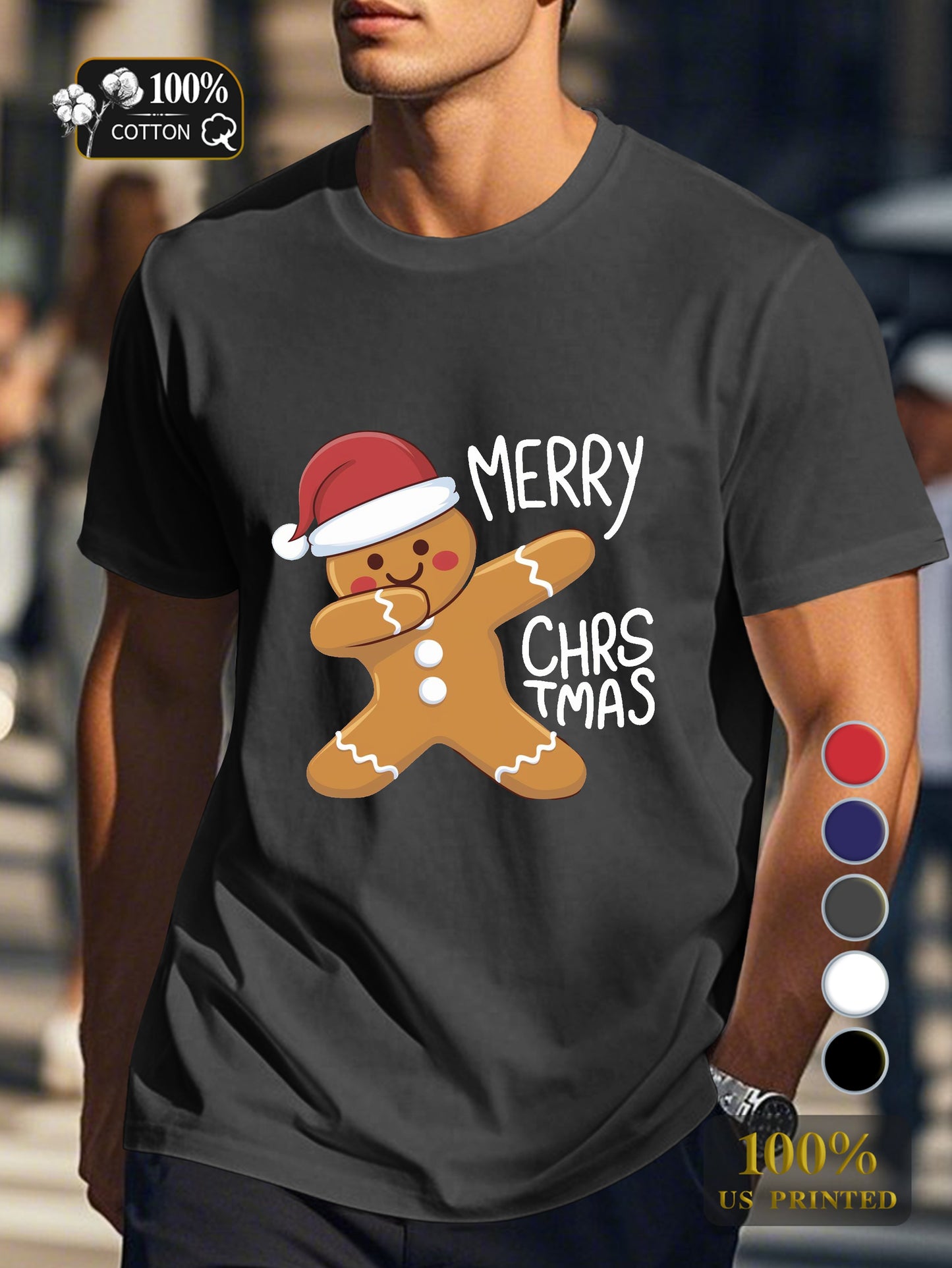 cheerful gingerbread man illustration Men's pure cotton Tshirt Comfort Fit