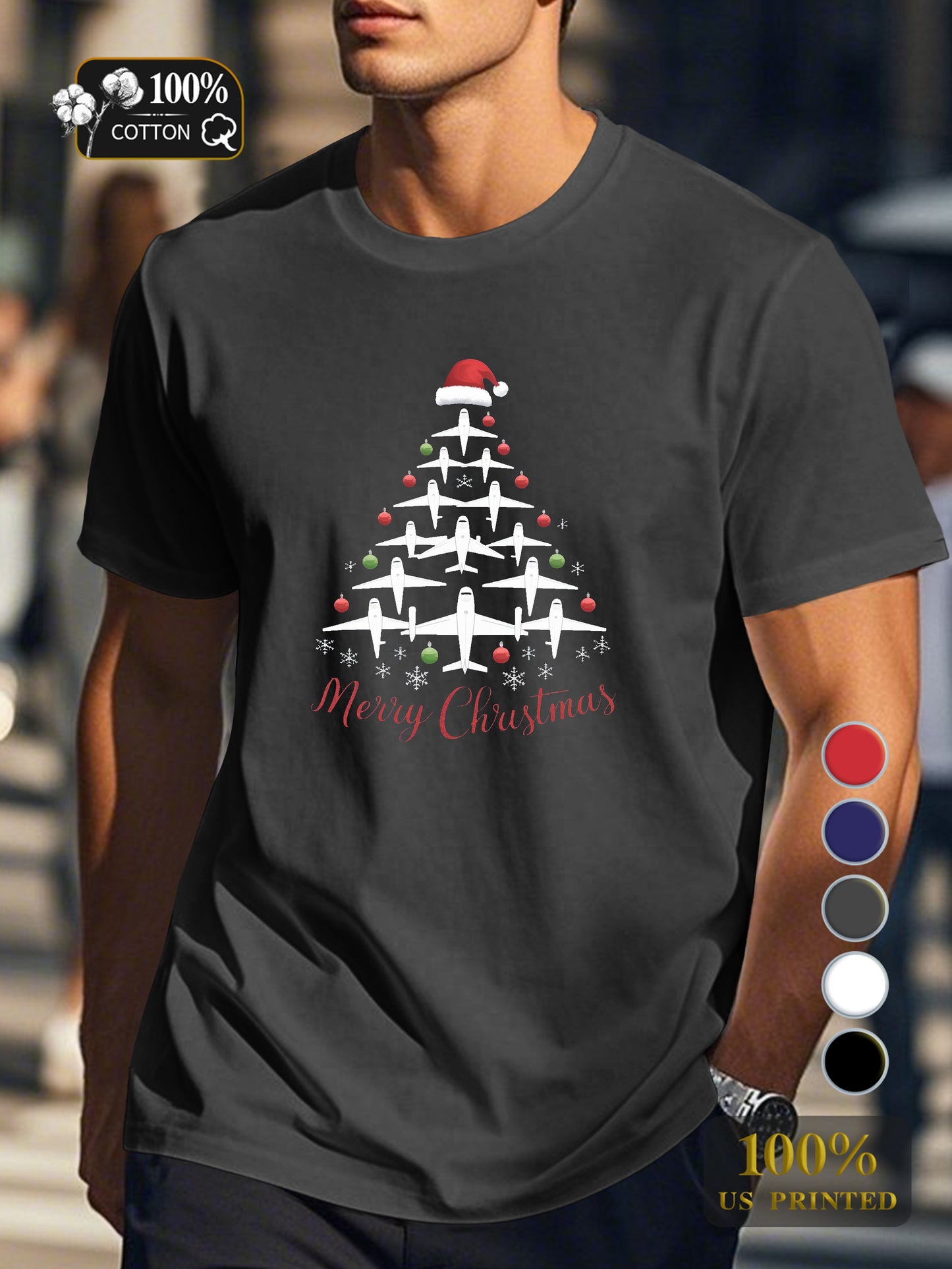 airplanes forming Christmas tree Men's pure cotton Tshirt Comfort Fit