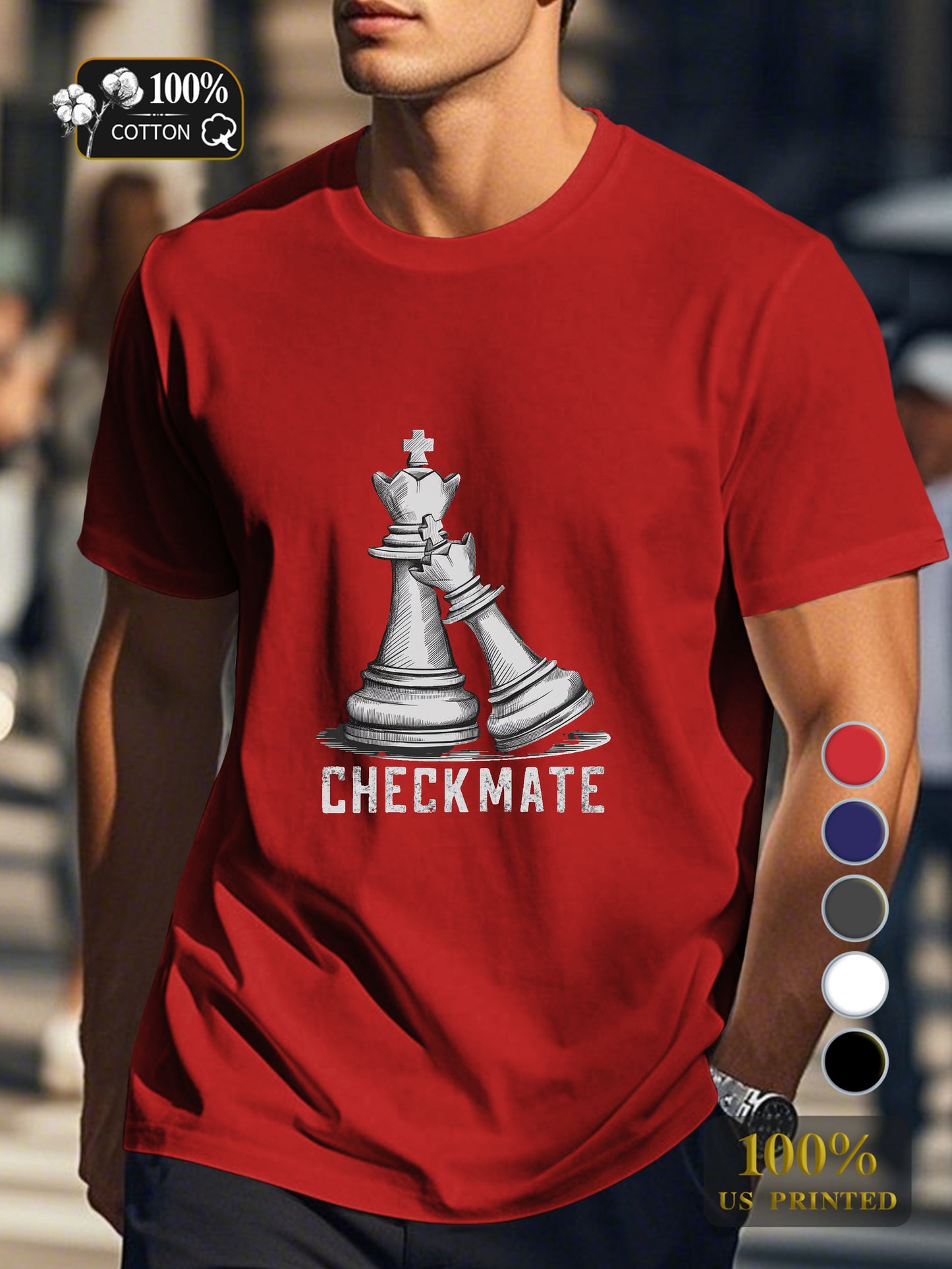 King and queen chess pieces Men's pure cotton Tshirt Comfort Fit