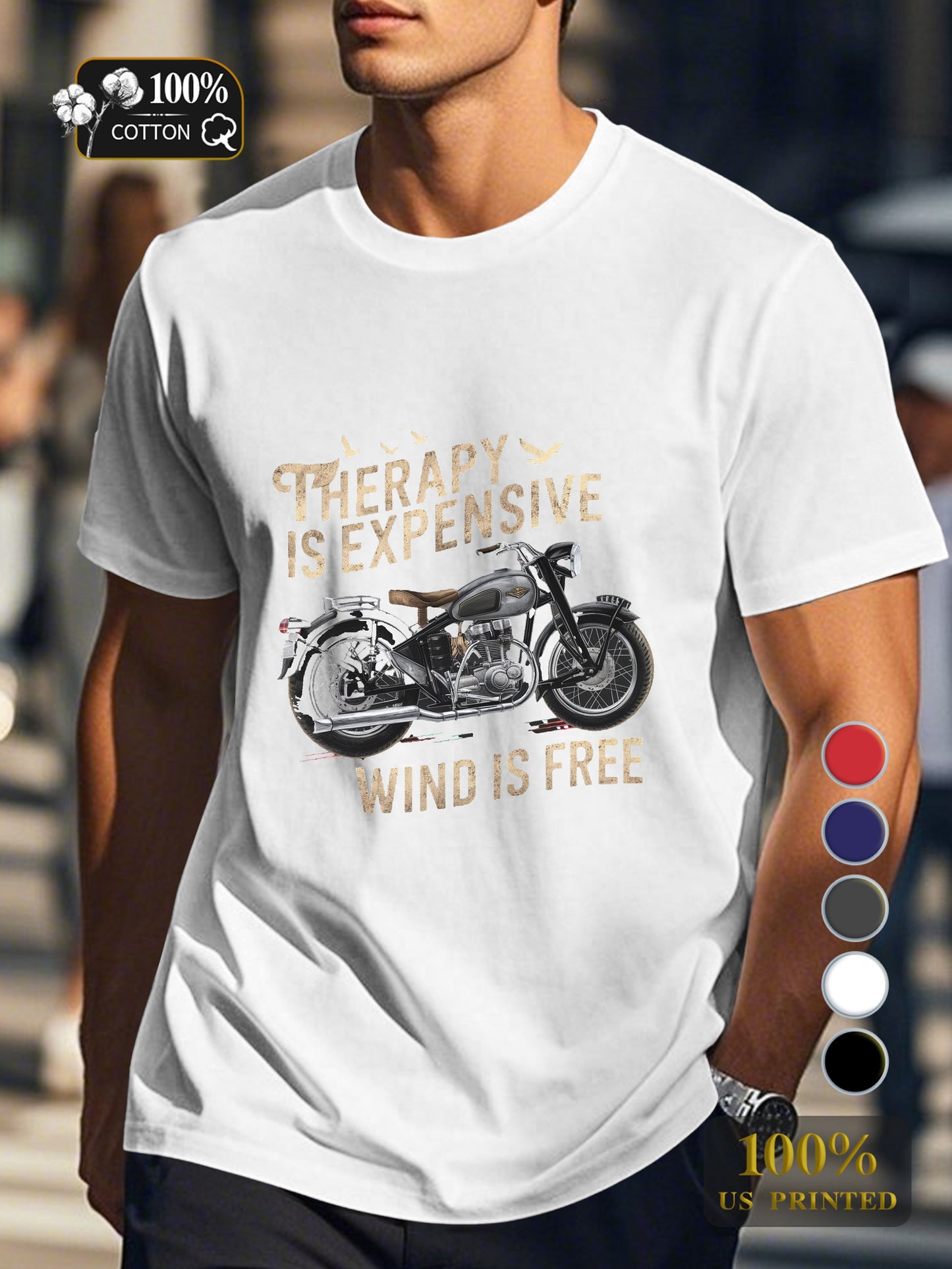 THERAPY IS EXPENSIVE WIND IS FREE Men's pure cotton Tshirt Comfort Fit