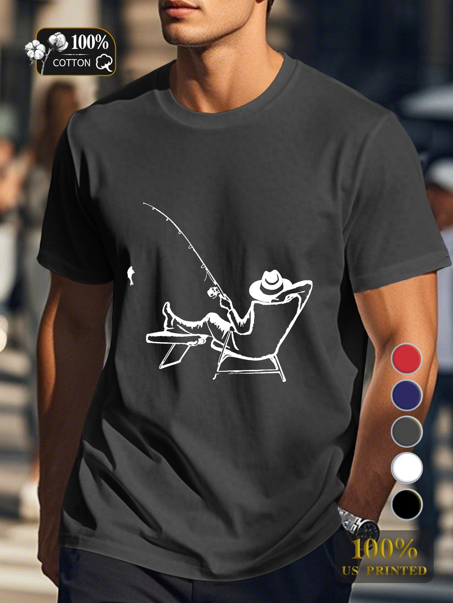 serene fishing scene Men's pure cotton Tshirt Comfort Fit