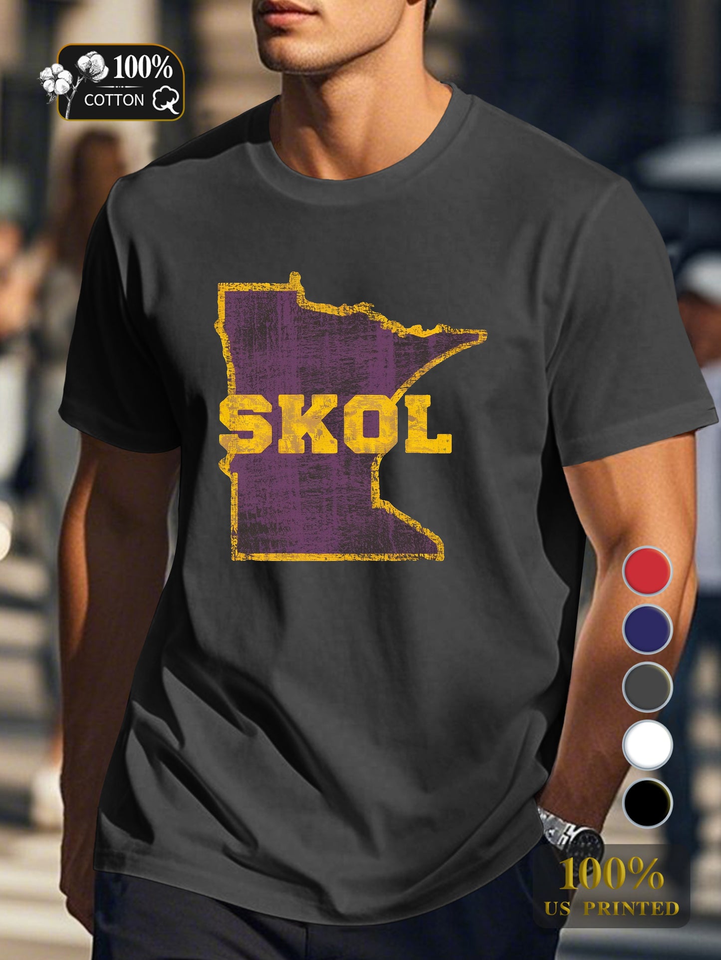 Minnesota outline with SKOL Men's pure cotton Tshirt Comfort Fit