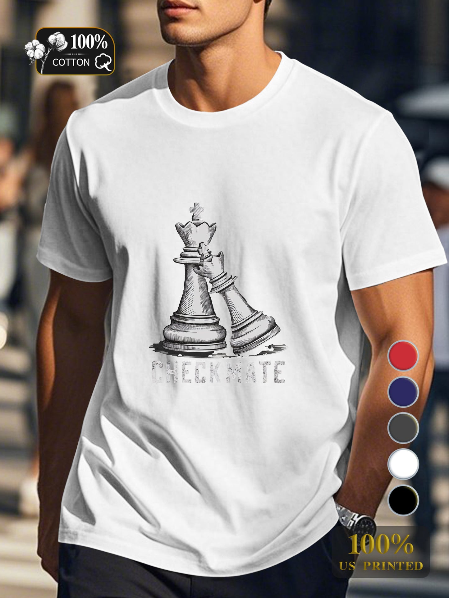 King and queen chess pieces Men's pure cotton Tshirt Comfort Fit