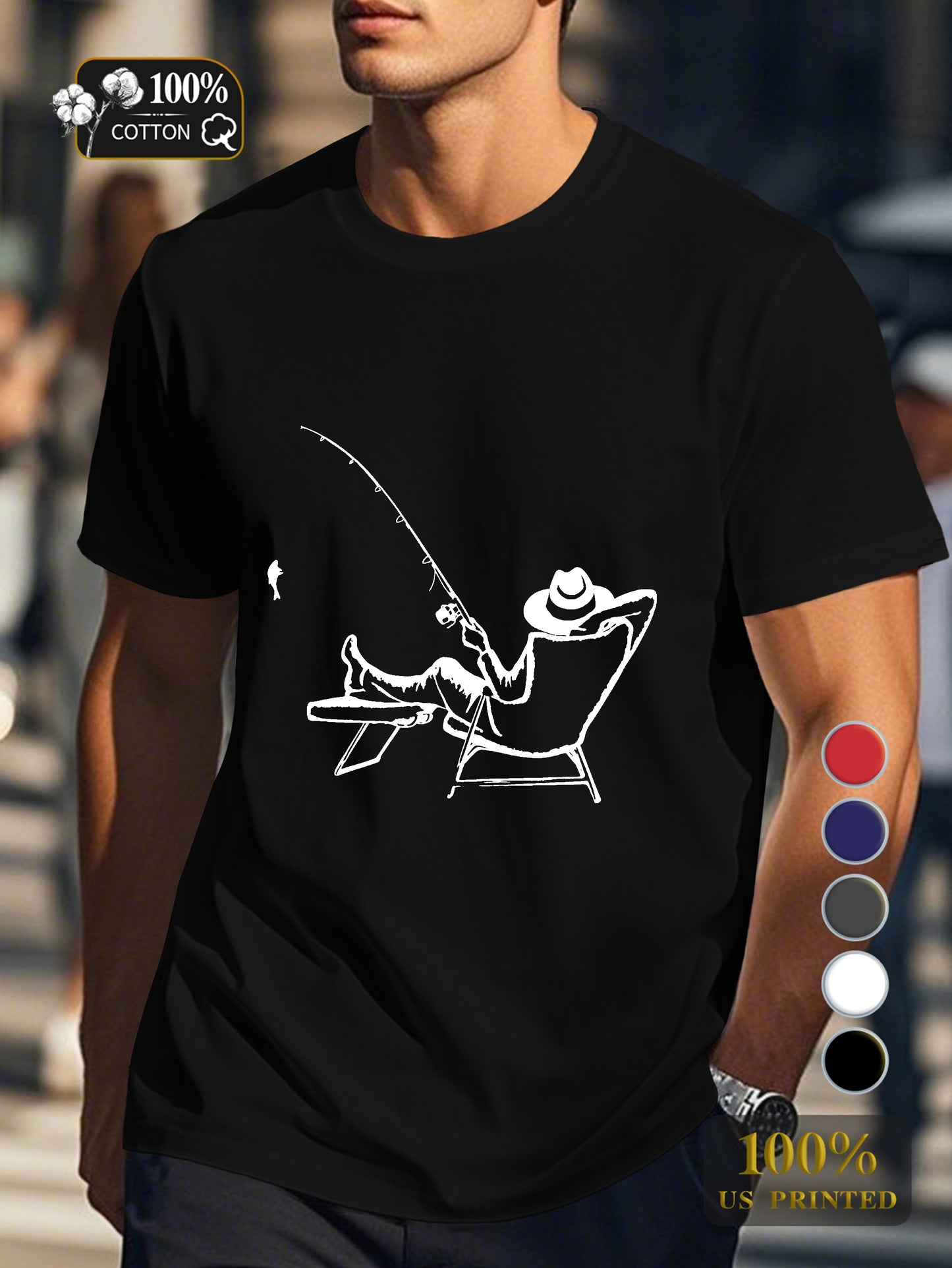 serene fishing scene Men's pure cotton Tshirt Comfort Fit