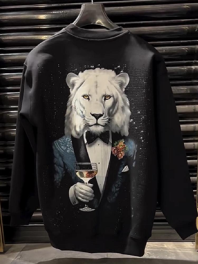 Cotton Creative Printed Rhinestone Sweatshirt