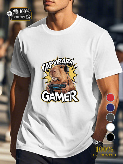capybara gaming illustration Men's pure cotton Tshirt Comfort Fit