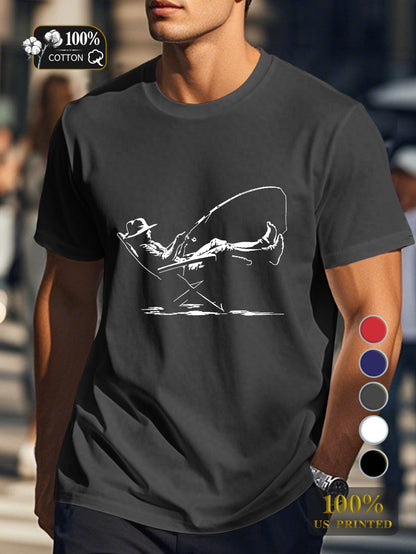 serene fishing scene Men's pure cotton Tshirt Comfort Fit