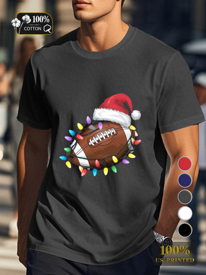 football with Christmas lights Men's pure cotton Tshirt Comfort Fit