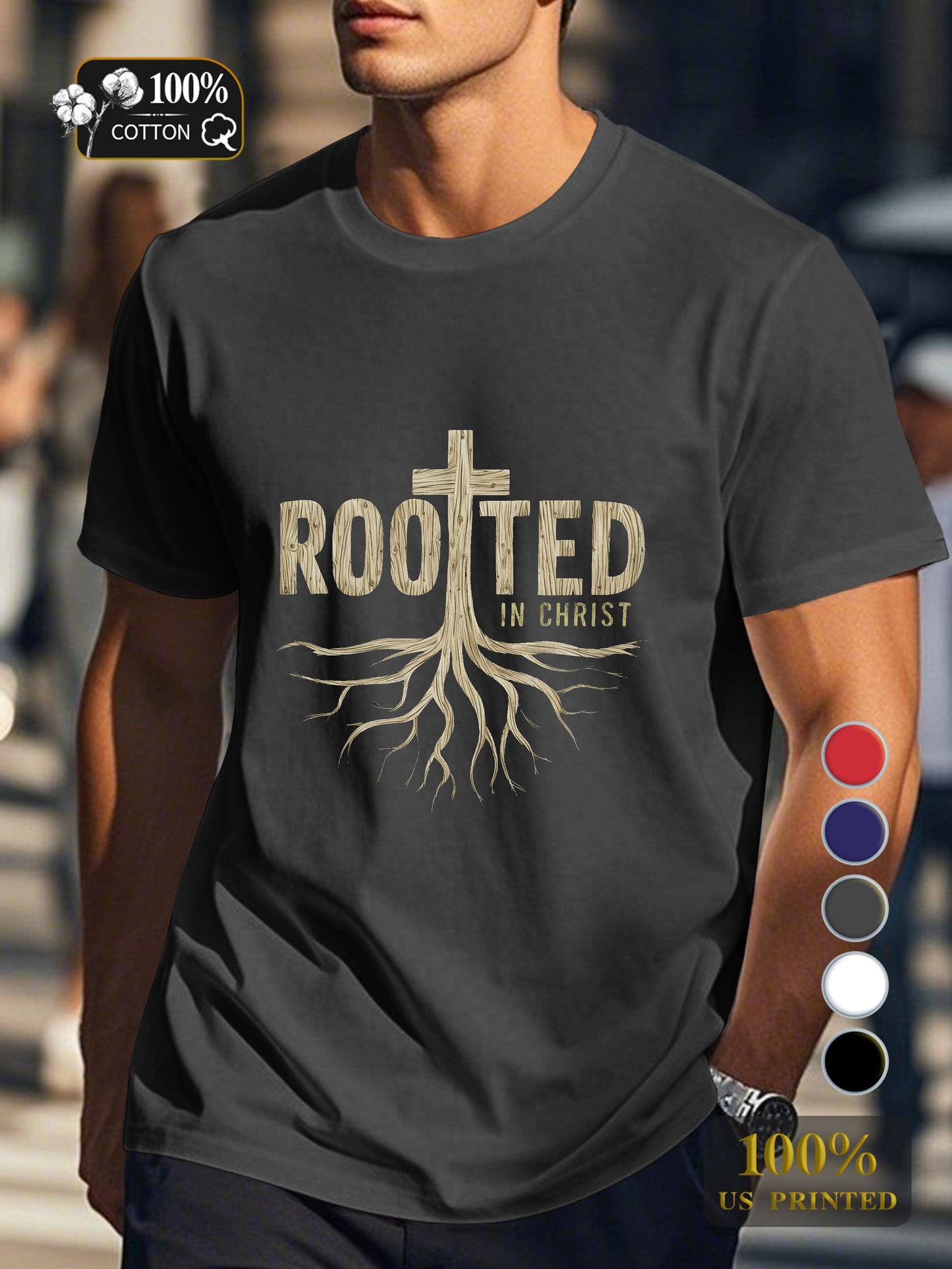ROOTED IN CHRIST Men's pure cotton Tshirt Comfort Fit
