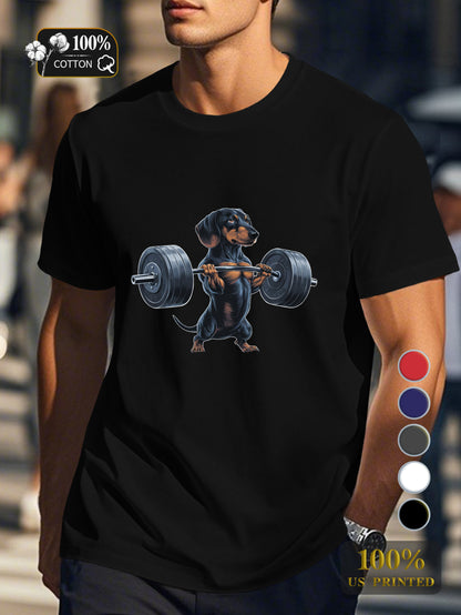 muscular dachshund lifting barbell Men's pure cotton Tshirt Comfort Fit