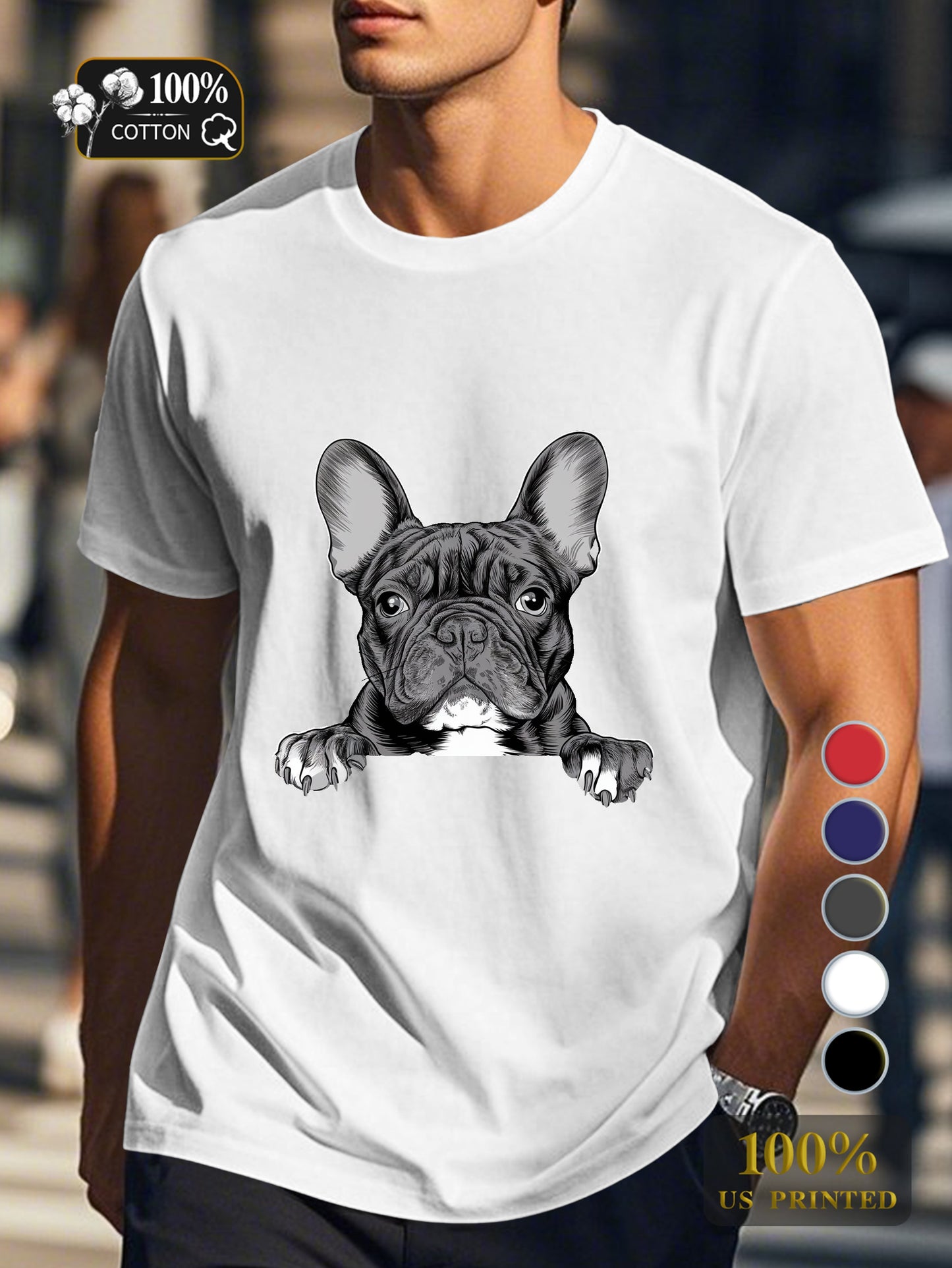 French Bulldog silhouette Men's pure cotton Tshirt Comfort Fit