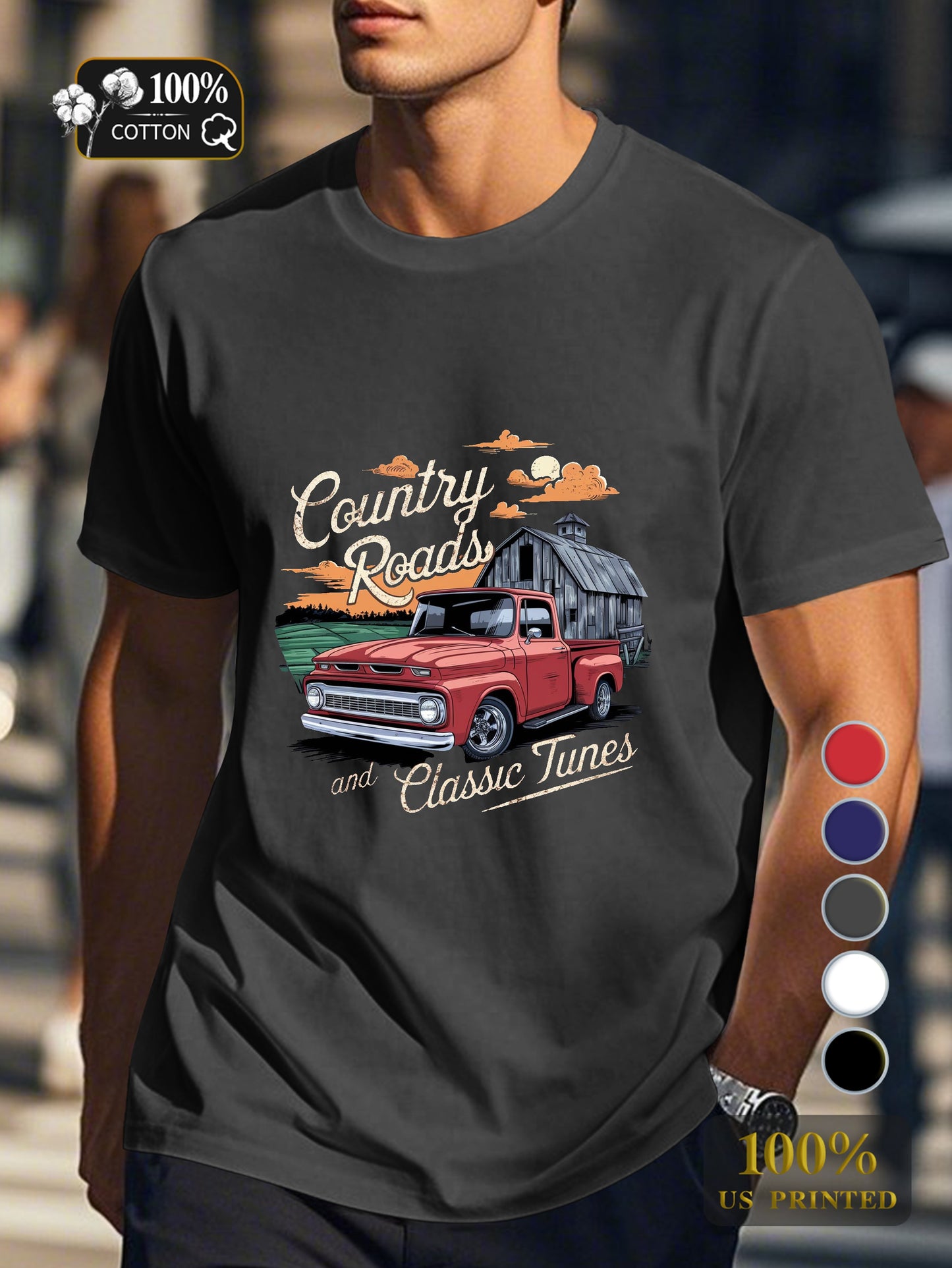 Country Roads and Classic Tunes Men's pure cotton Tshirt Comfort Fit