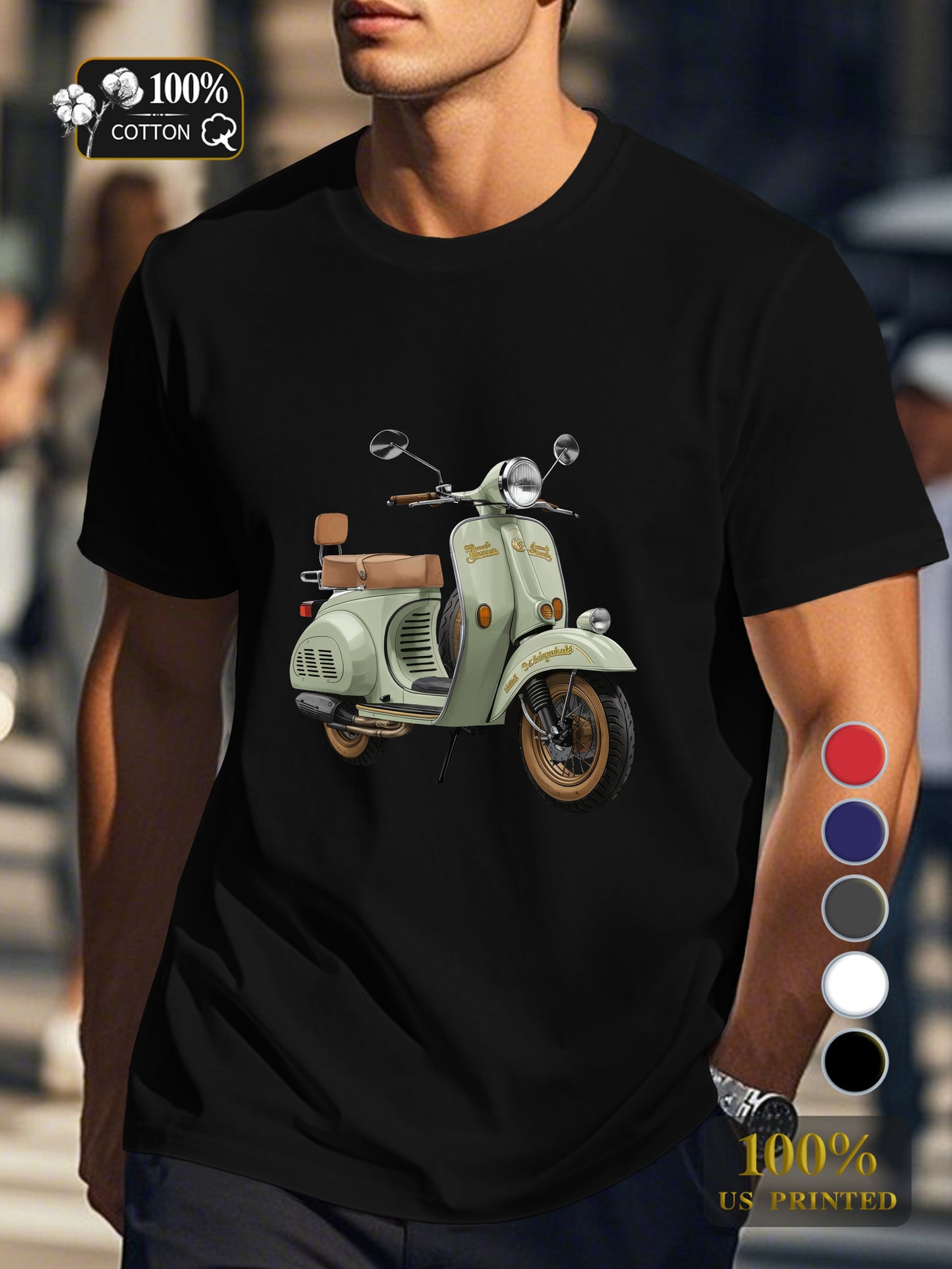 Classic scooter illustration Men's pure cotton Tshirt Comfort Fit