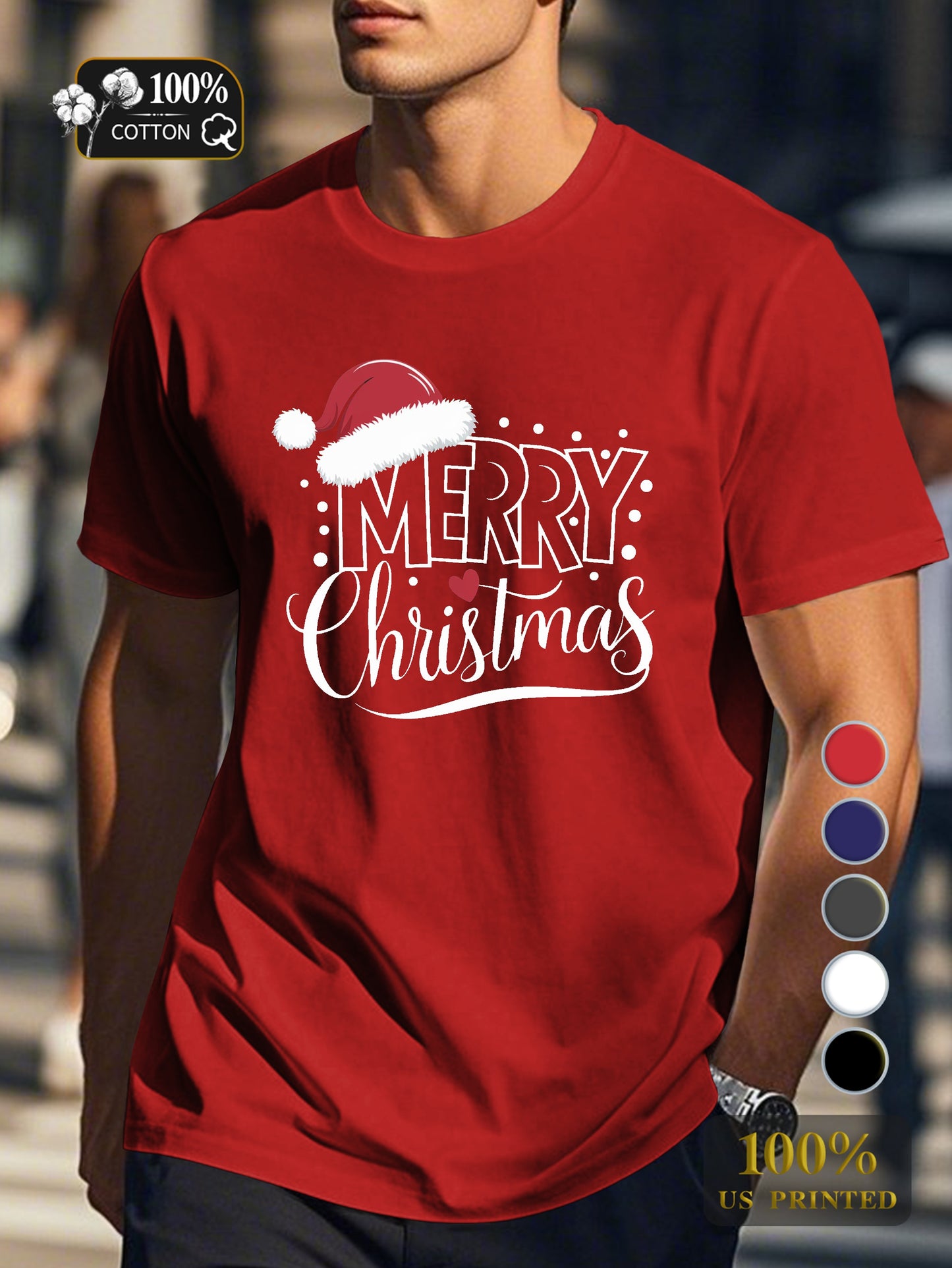 MERRY CHRISTMAS illustration Men's pure cotton Tshirt Comfort Fit