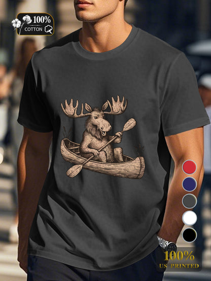moose in canoe Men's pure cotton Tshirt Comfort Fit