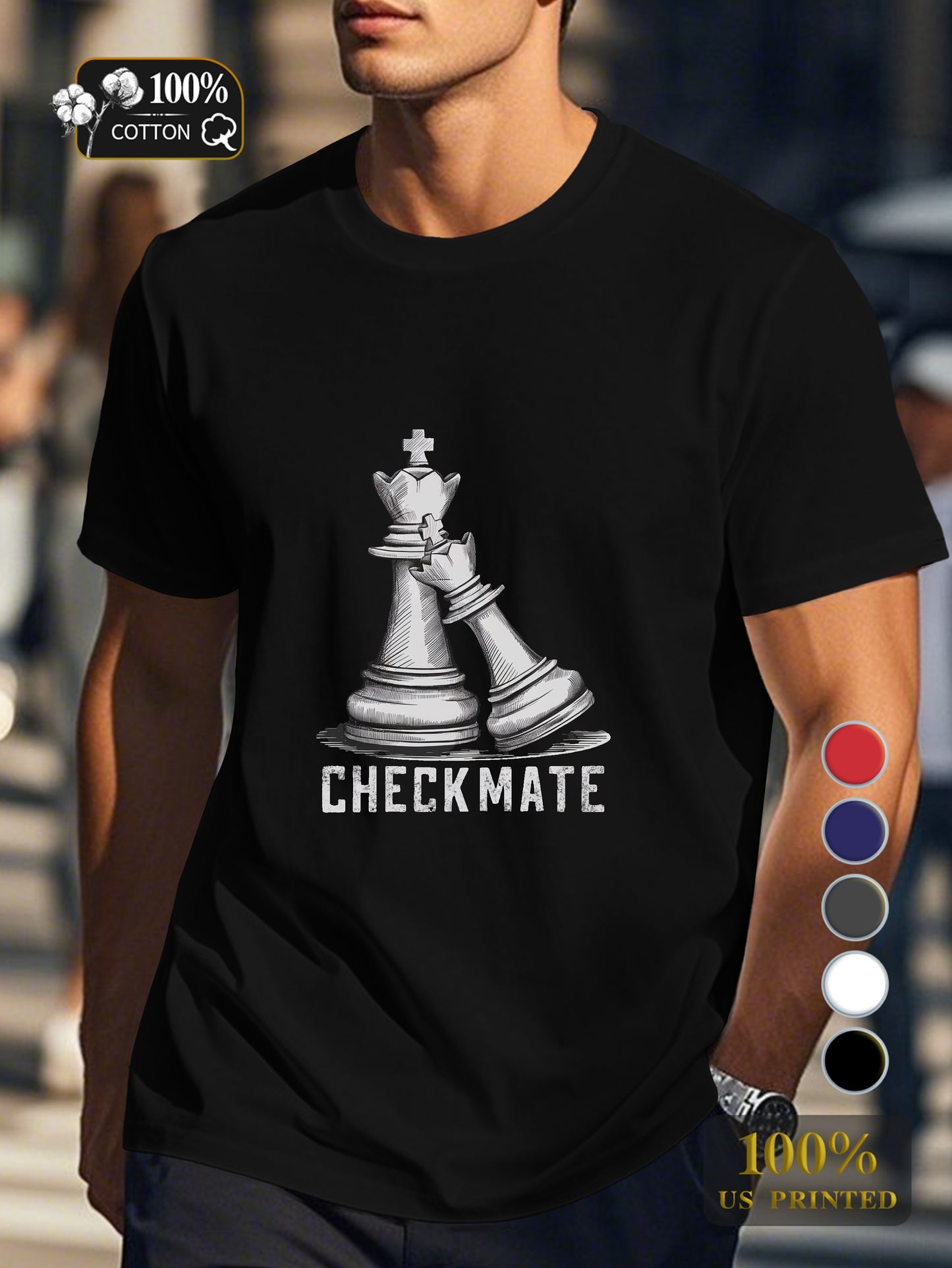 King and queen chess pieces Men's pure cotton Tshirt Comfort Fit