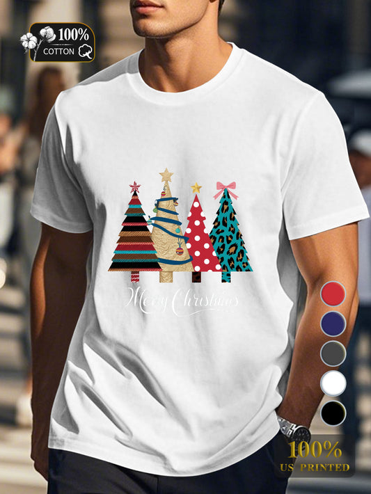 four Christmas trees Men's pure cotton Tshirt Comfort Fit