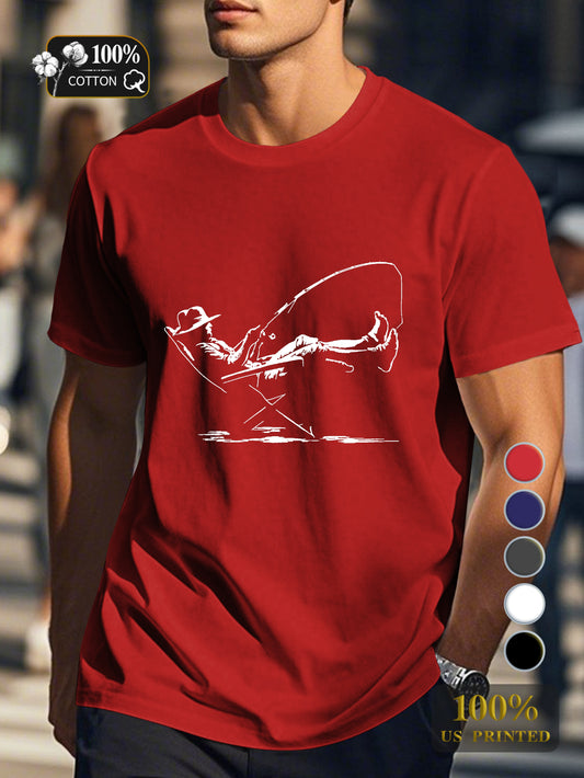serene fishing scene Men's pure cotton Tshirt Comfort Fit