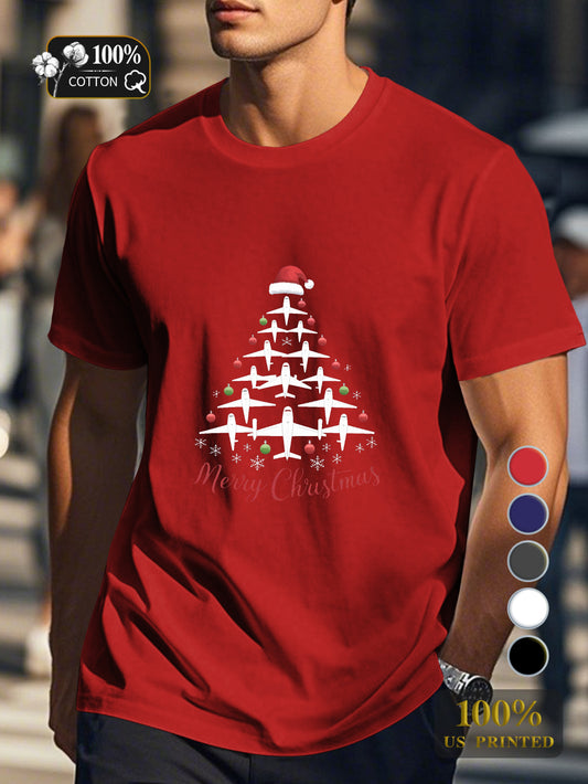 airplanes forming Christmas tree Men's pure cotton Tshirt Comfort Fit