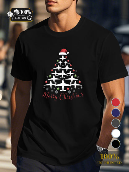 airplanes forming Christmas tree Men's pure cotton Tshirt Comfort Fit