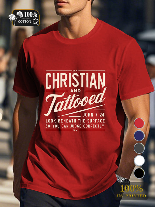 CHRISTIAN AND TATTOOED design Men's pure cotton Tshirt Comfort Fit