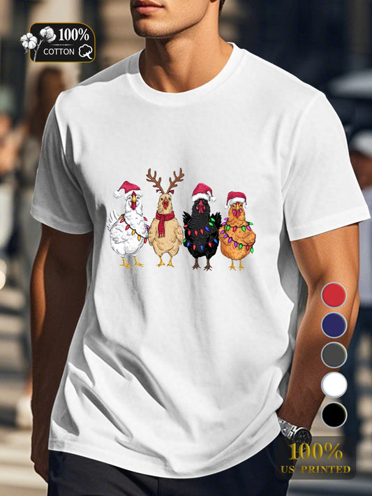 Four Christmas chickens Men's pure cotton Tshirt Comfort Fit
