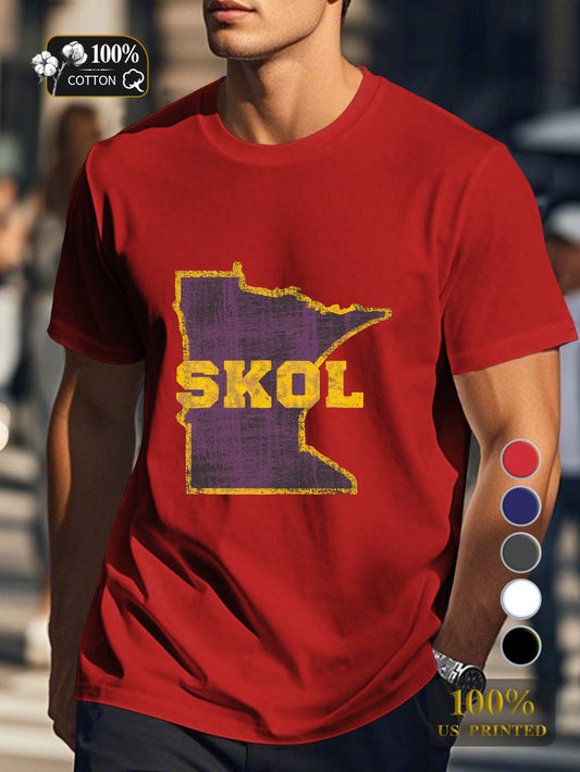 Minnesota outline with SKOL Men's pure cotton Tshirt Comfort Fit