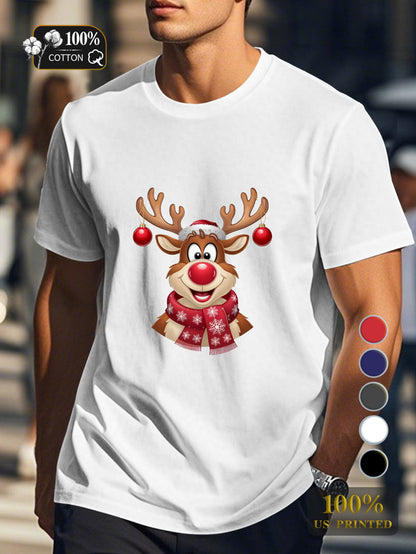 Jovial cartoon reindeer Men's pure cotton Tshirt Comfort Fit