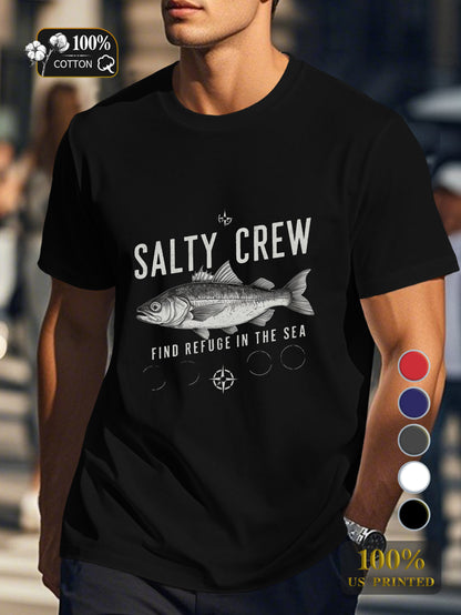 SALTY CREW with fish Men's pure cotton Tshirt Comfort Fit