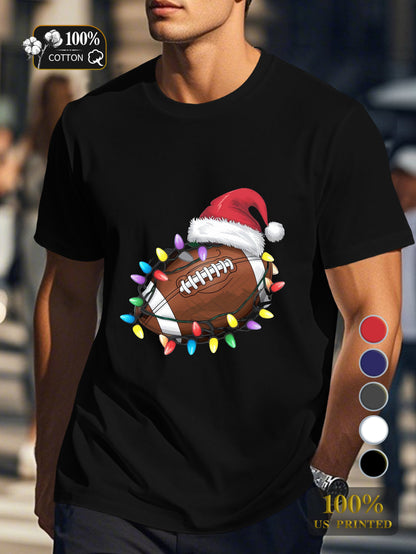 football with Christmas lights Men's pure cotton Tshirt Comfort Fit