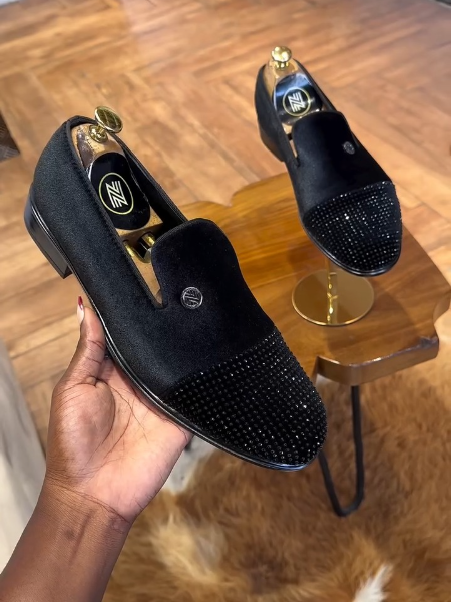 Black Studded Cap-toe Loafers
