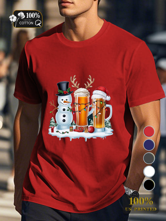 Holiday themed beer glasses Men's pure cotton Tshirt Comfort Fit