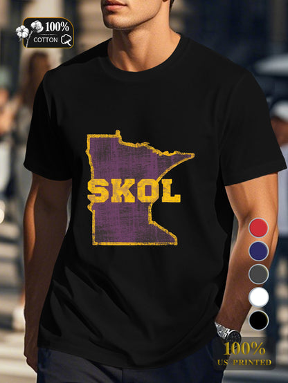 Minnesota outline with SKOL Men's pure cotton Tshirt Comfort Fit
