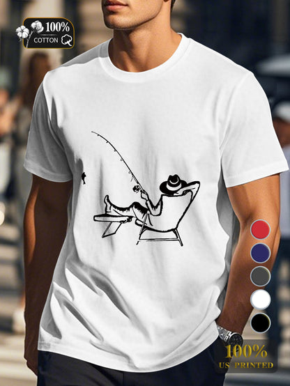 serene fishing scene Men's pure cotton Tshirt Comfort Fit