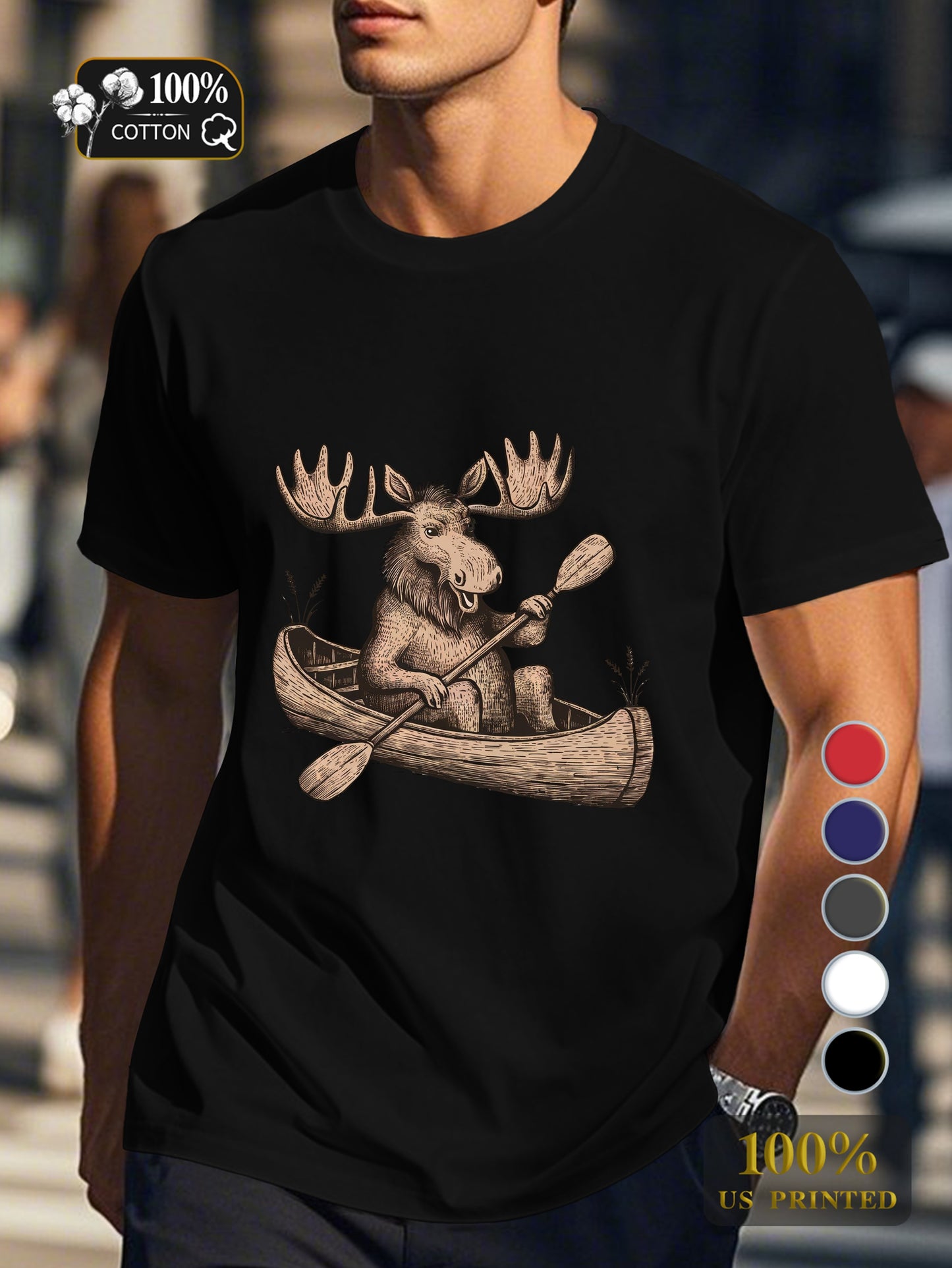 moose in canoe Men's pure cotton Tshirt Comfort Fit