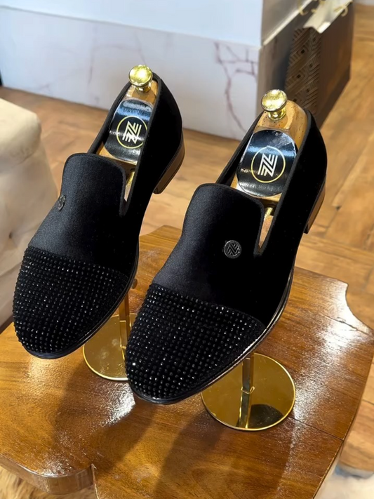 Black Studded Cap-toe Loafers
