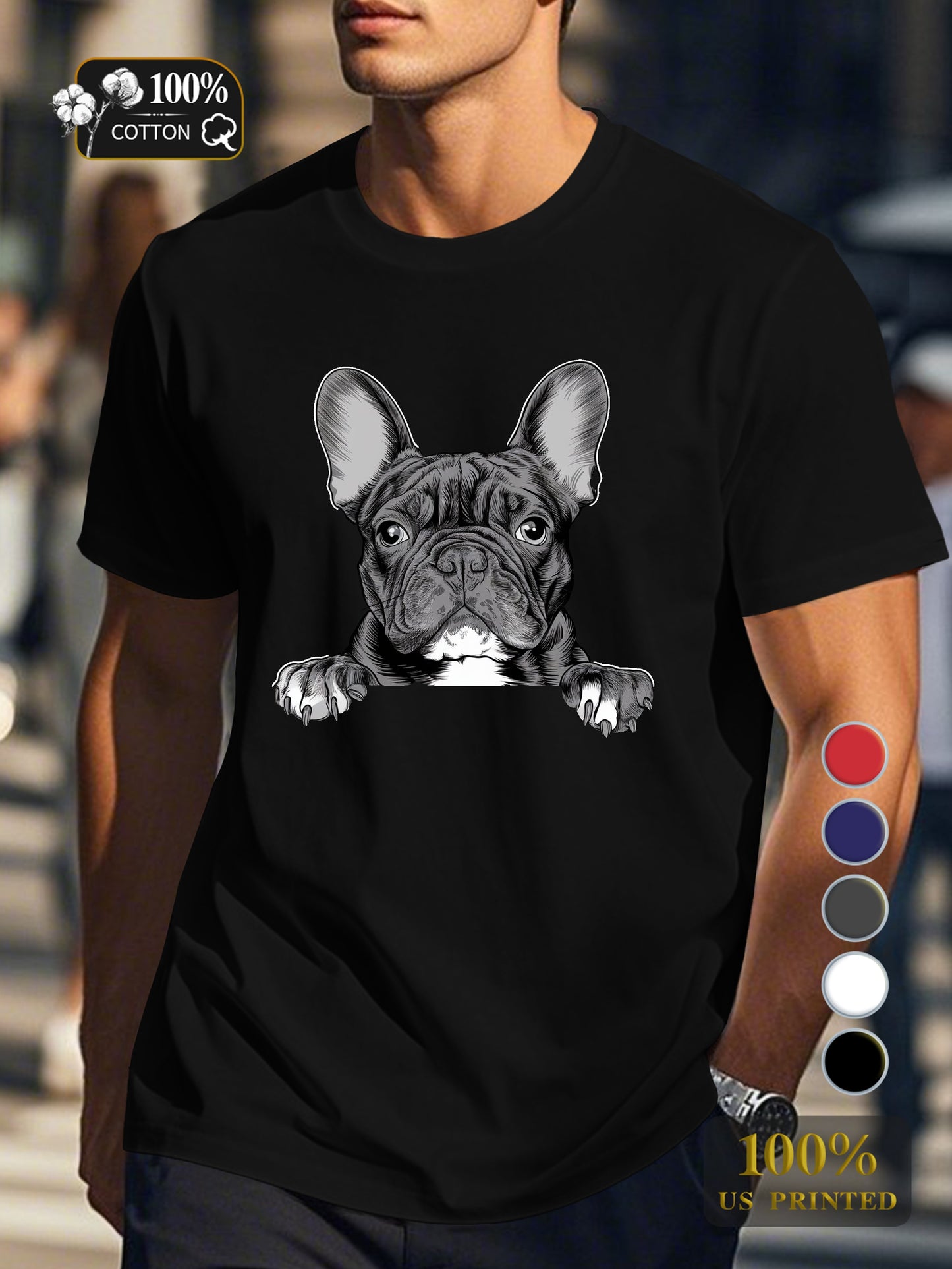 French Bulldog silhouette Men's pure cotton Tshirt Comfort Fit