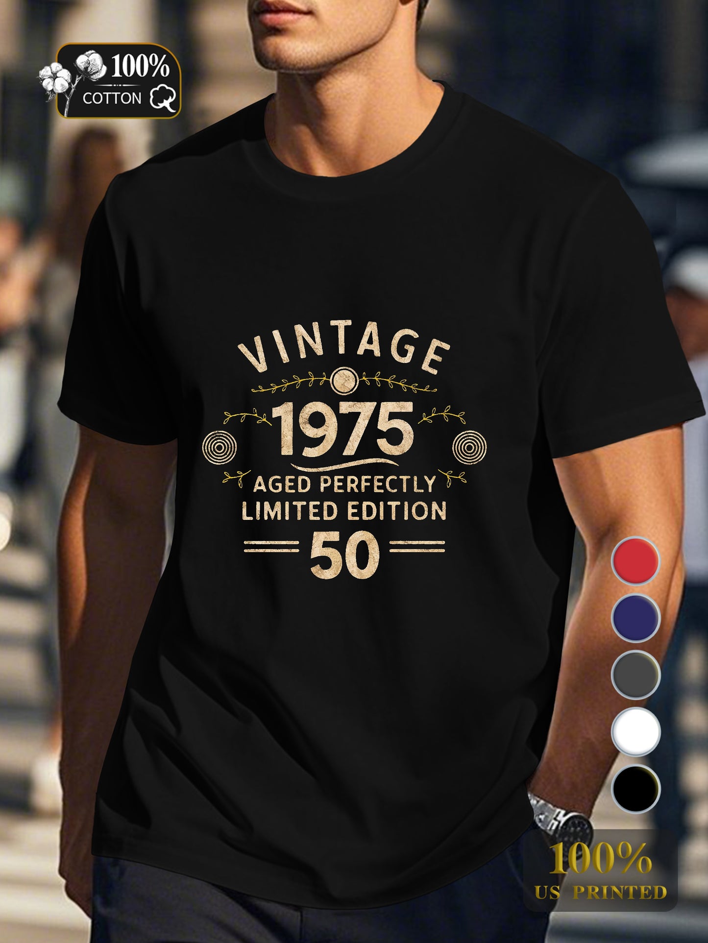 VINTAGE 1975 AGED PERFECTLY Men's pure cotton Tshirt Comfort Fit