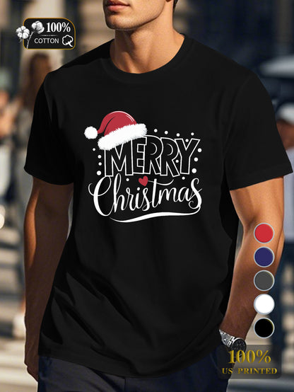 MERRY CHRISTMAS illustration Men's pure cotton Tshirt Comfort Fit
